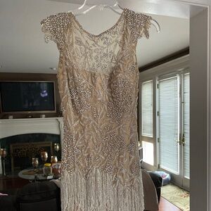 Sherri Hill couture cocktail dress fully beaded fringe size 2